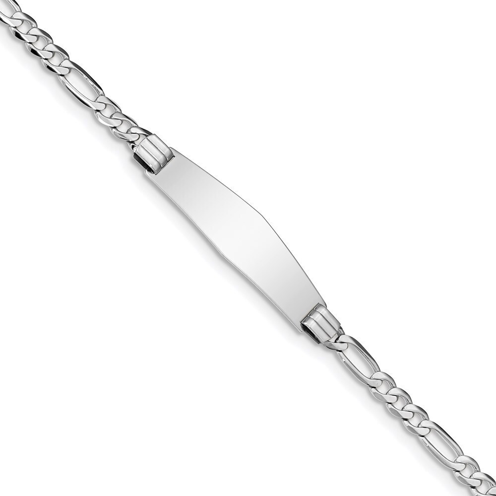 14k White Gold Wg Figaro Link Soft Diamond Shape Id Bracelet